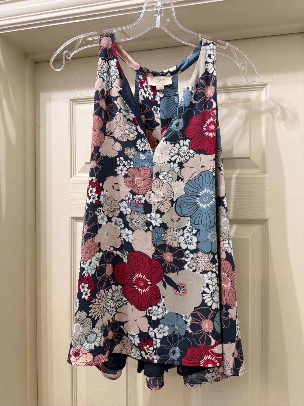 LOFT Floral V-Neck Sleeveless Top - Navy, Light Blue, Red